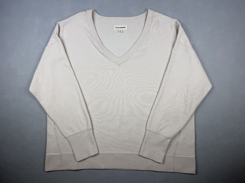 Lucky Brand Women's XL Cream Soft Lightweight Knit Sweater Pullover Long Sleeve